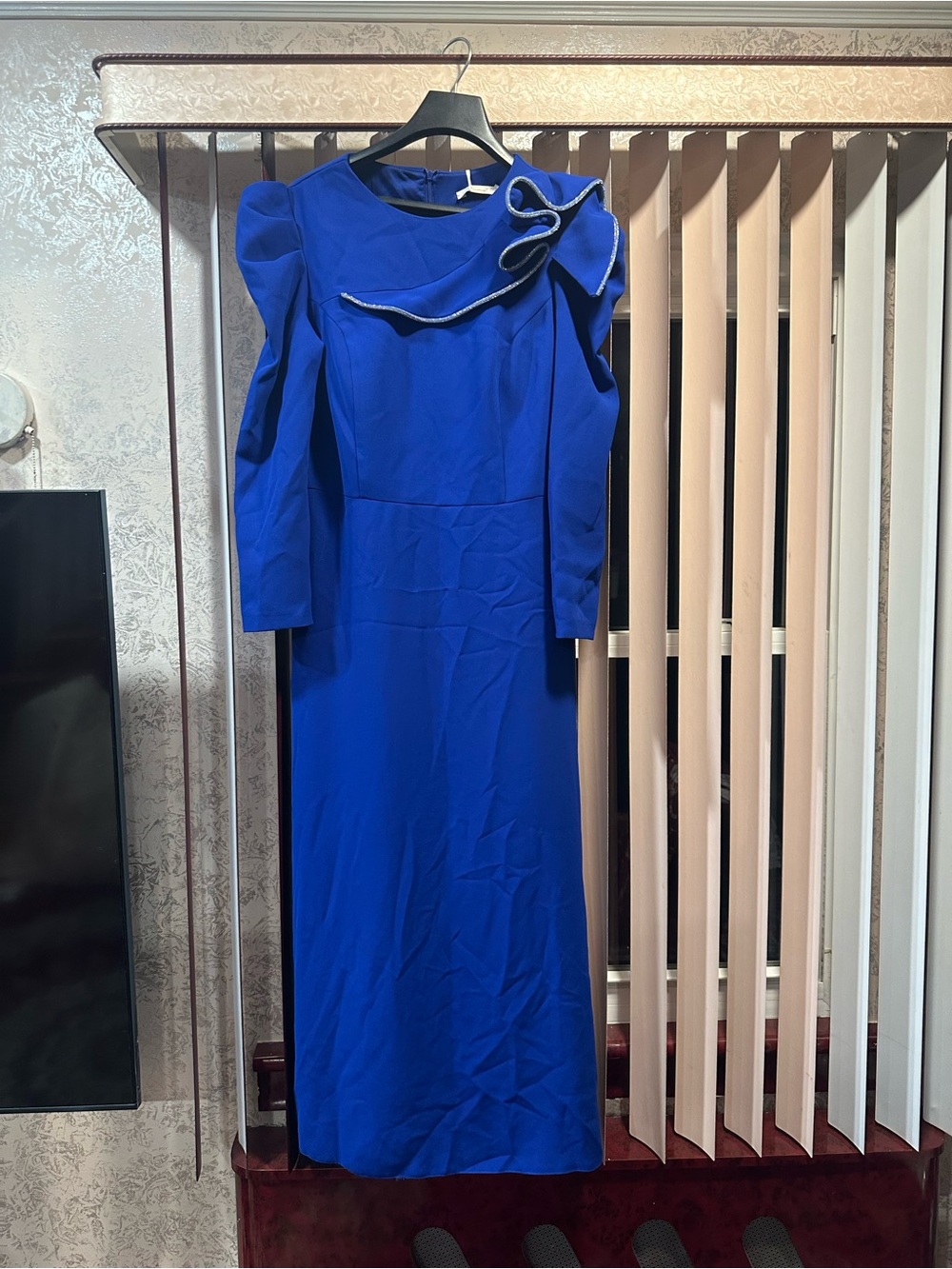 Laundry By Shelli Segal Cobalt Blue Long Sleeve Ruffle Dress
